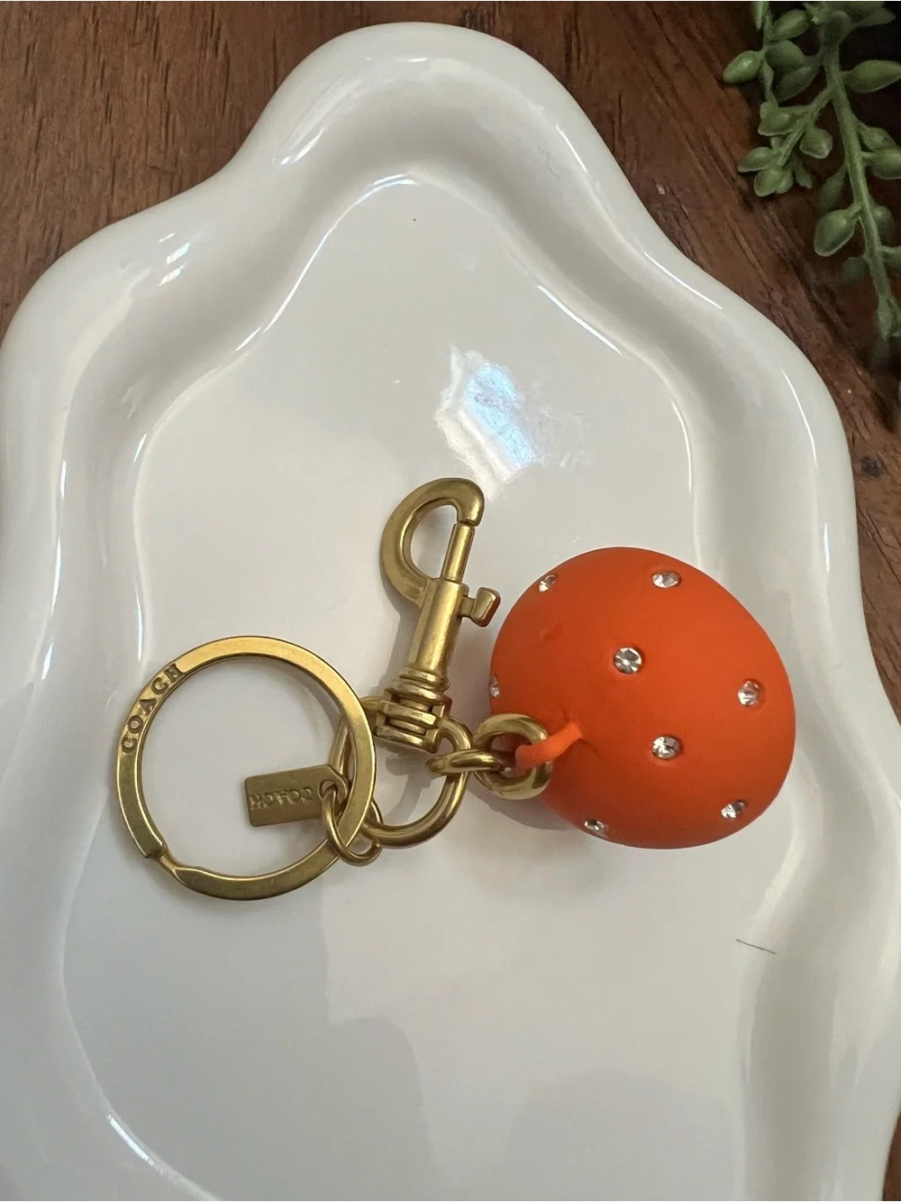 Coach Orange Mushroom Key Charm with Gold Hardware